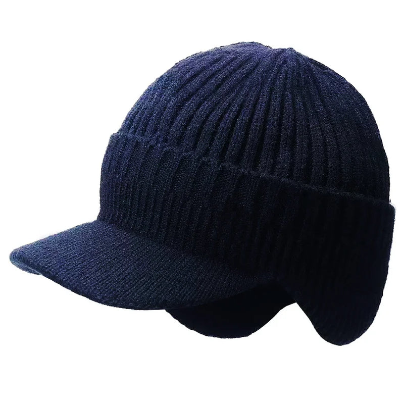 New Winter Men's Hat β Outdoor Ear Protection Warm Knitted Cap with Windproof Visor, Thick Bicycle Scarf Cap for Men