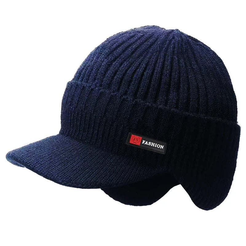 New Winter Men's Hat β Outdoor Ear Protection Warm Knitted Cap with Windproof Visor, Thick Bicycle Scarf Cap for Men