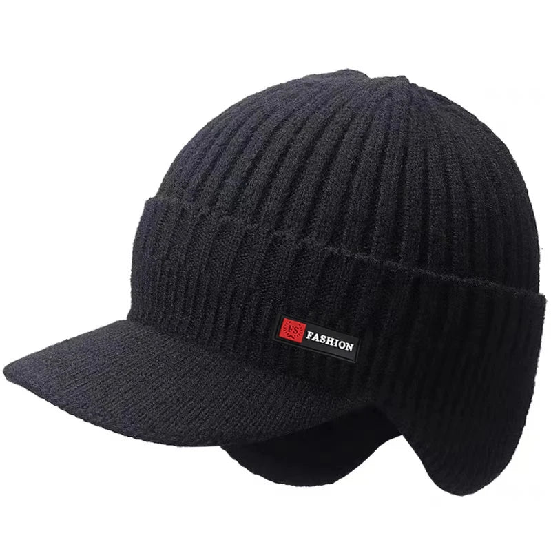New Winter Men's Hat β Outdoor Ear Protection Warm Knitted Cap with Windproof Visor, Thick Bicycle Scarf Cap for Men